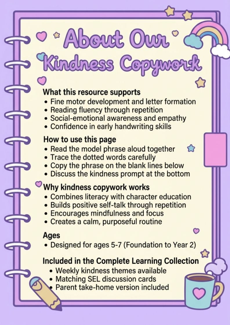 Free Kindness Copywork Pack (K–6)