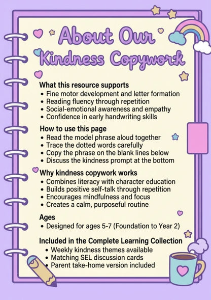 Free Kindness Copywork Pack (K–6)