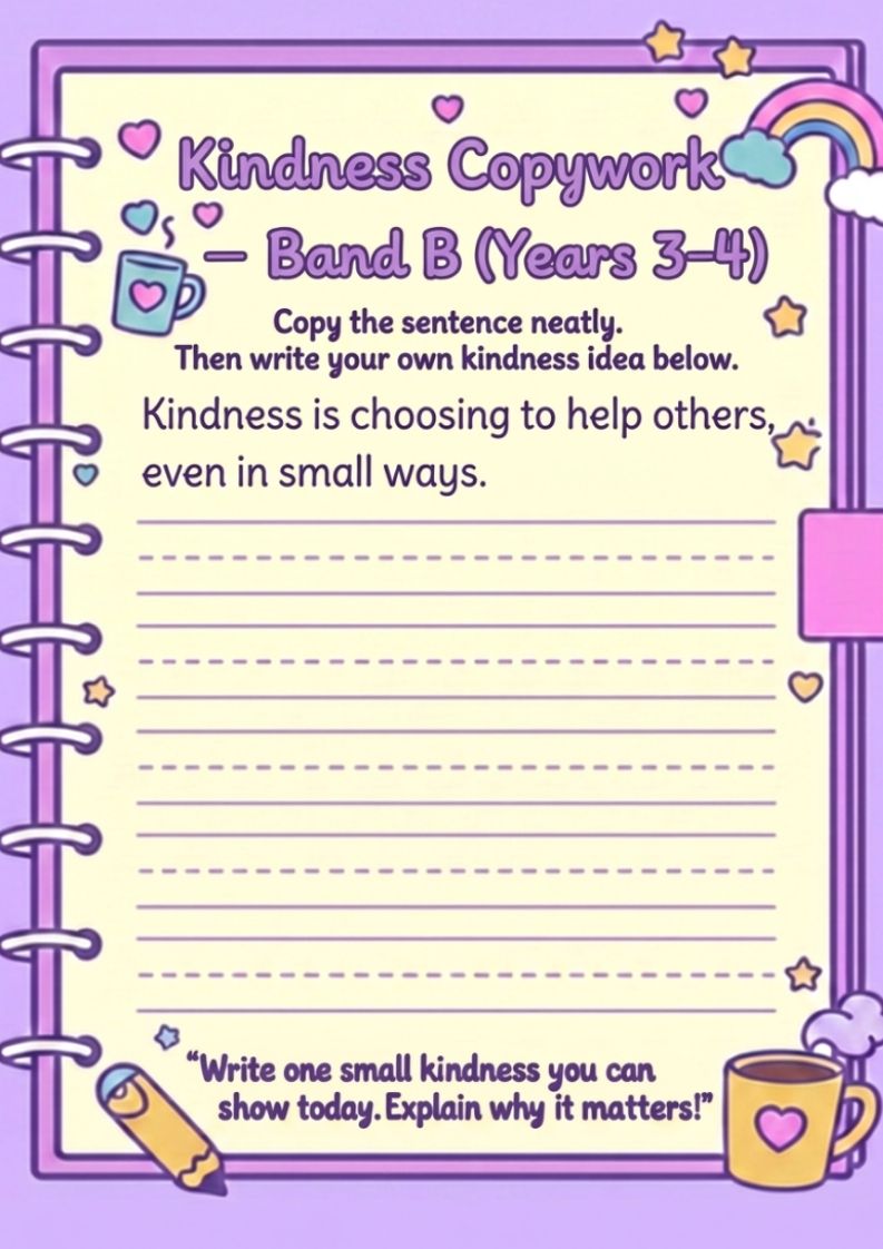 Free Kindness Copywork Pack (K–6)